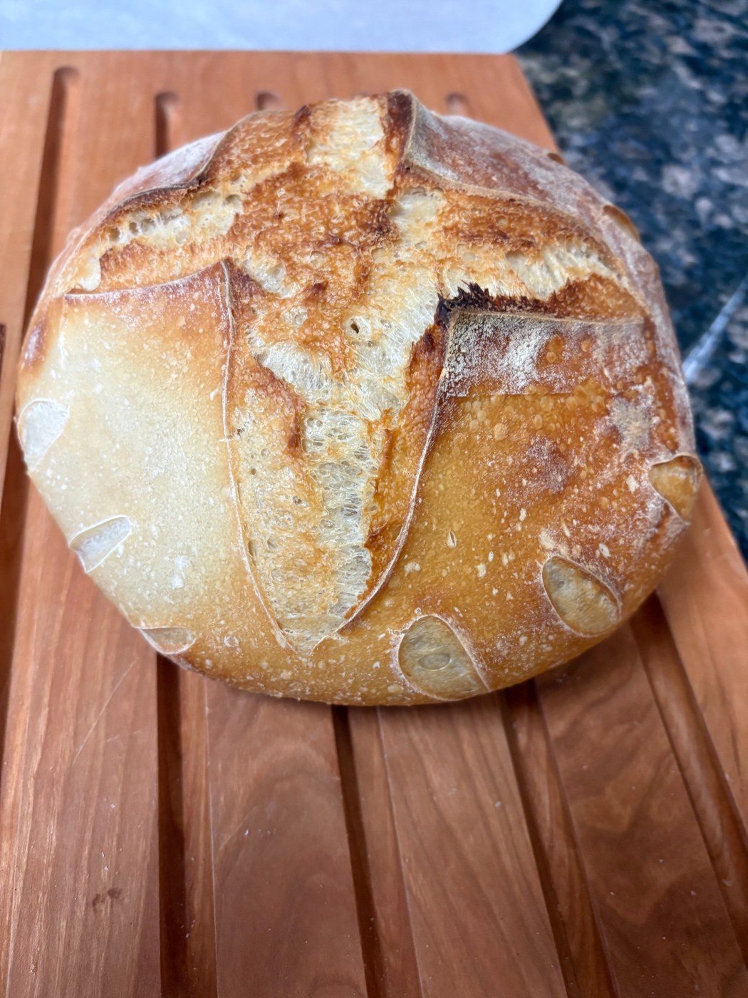 Close-up of round sourdough loaf