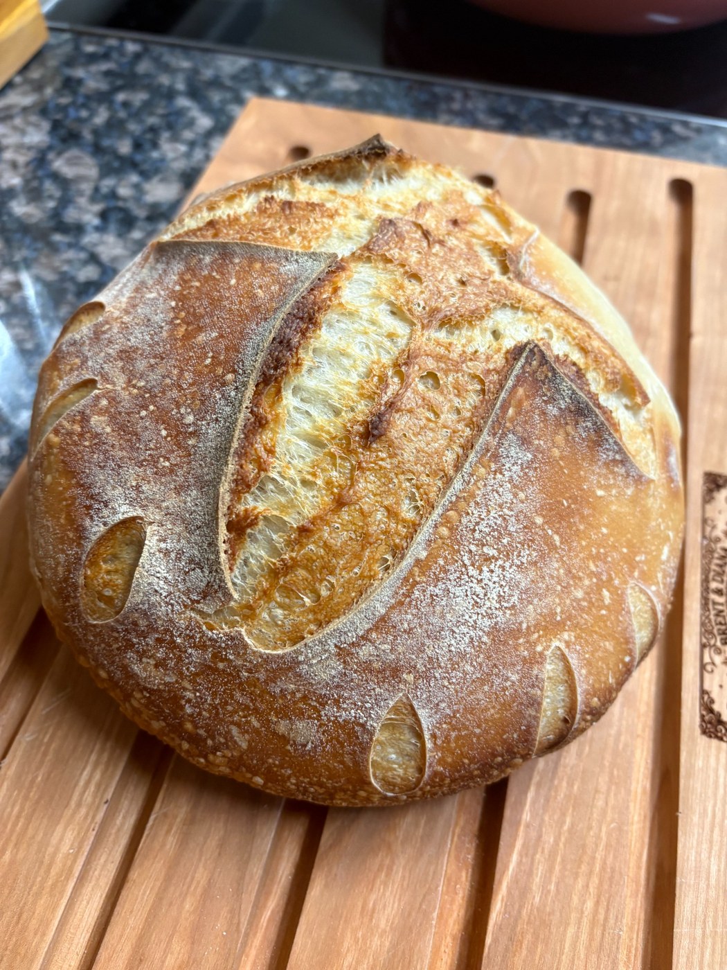 Sourdough loaf with golden crust